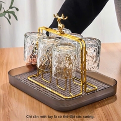 Giá úp ly hươu kèm khay hứng nước