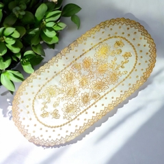 Khăn trải bàn nhựa hoa nhũ vàng không thấm nước 120x60cm