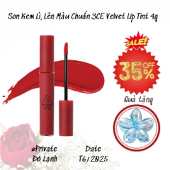 16.3 Son Kem Lì, Lên Màu Chuẩn 3CE Velvet Lip Tint 4g