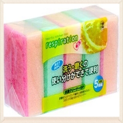 Set  5 Miếng Xốp Rửa Chén Bát Tạo Bọt Một Mặt Ráp Nội Địa Nhật