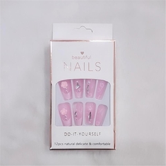 Bộ 12 móng tay giả đính hoa và đá Beautiful Nails LY-08 kèm keo dán