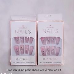 Bộ 12 móng tay giả đính hoa và đá Beautiful Nails LY-08 kèm keo dán