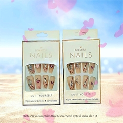 Bộ 12 móng tay giả đính hoa và đá Beautiful Nails LY-08 kèm keo dán