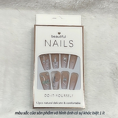 Bộ 12 móng tay giả đính hoa và đá Beautiful Nails LY-08 kèm keo dán
