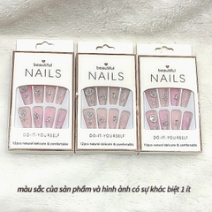 Bộ 12 móng tay giả đính hoa và đá Beautiful Nails LY-08 kèm keo dán