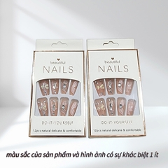 Bộ 12 móng tay giả đính hoa và đá Beautiful Nails LY-08 kèm keo dán