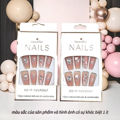 Bộ 12 móng tay giả đính hoa và đá Beautiful Nails LY-08 kèm keo dán