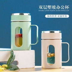 CT4. Ly thủy tinh 2 lớp cách nhiệt có tay cầm + nắp 500ml