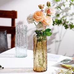 S3. Bình/lọ hoa thuỷ tinh kẻ sọc vintage size 25x10cm màu trà