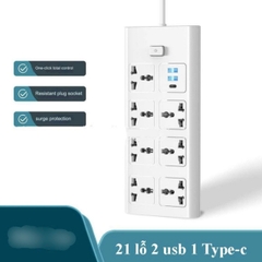CT4. Ổ Cắm Điện Trắng 21 Lỗ 2 Cổng Usb 1Type C