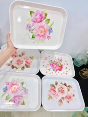 SKG4. Khay úp ly họa tiết hoa 36x27cm