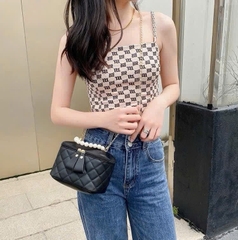 Túi Cốp Quai Xách Ngọc Trai Nhân Tạo Màu Đen 18x9x11cm
