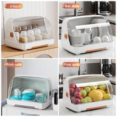 PT2.3 Rổ úp bát đĩa có nắp đậy đa năng màu trắng sữa 35cm
