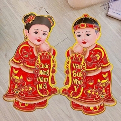 Cặp Decal Tiên Đồng Ngọcc Nữ Dán Trang Trí Tết 48cm