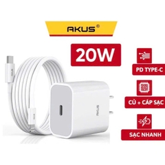 Bộ sạc nhanh PD20W cho dòng máy iPhone từ 8-12prm Akus