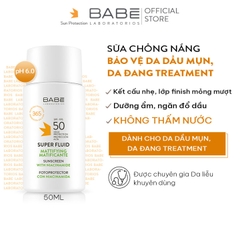Kem chống nắng BABE Super Fluid Mattifying sunscreen SPF 50 phổ rộng, kiểm soát dầu