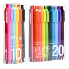 Bộ 10 bút bi gel KACO PURE nhiều màu ngòi mực đen (chính hãng)