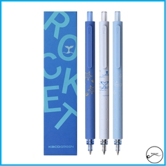 Bộ 3 bút gel Kaco Rocket Xanh Đại Dương mực đen ngòi 0,5mm (Hàng chính hãng)