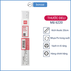 Thước kẻ Deli trong suốt 20cm - mã 6220