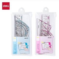 Bộ 4 dụng cụ Eke học sinh Deli, thước kẻ, thước đo độ, thước tam giác - 71988 (Hàng chính hãng)