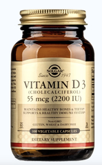 Solgar Vitamin D3 (Cholecalciferol) 55 mcg (2200 IU), 100 viên/lọ
