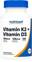 Nutricost Vitamin K2 + D3, 120 Softgels