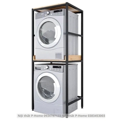 Kệ máy giặt 2 tầng khung sắt gỗ cao su PH-G3