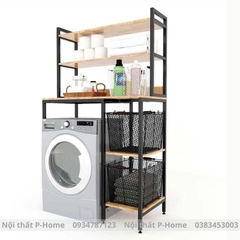 Kệ máy giặt 3 tầng khung sắt tĩnh điện gỗ cao su PH-G8