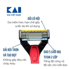 KAI - Set 3 Dao Cạo Râu KAI 5 Lưỡi Kép Cán Đỏ