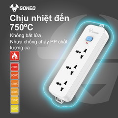 Ổ cắm điện đa năng Gongniu 3 lỗ 2 chấu 1 công tắc có nắp che an toàn dây dài 5m GNVN-N1030-50(P)