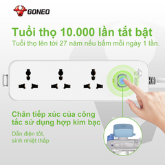 Ổ cắm điện đa năng Gongniu 3 lỗ 2 chấu 1 công tắc có nắp che an toàn dây dài 3m GNVN-N1030-30(P)