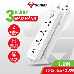 Ổ cắm điện đa năng Gongniu USB 3 lỗ 1 công tắc có nắp che dây dài 1.8m GNVN-N103U(P)