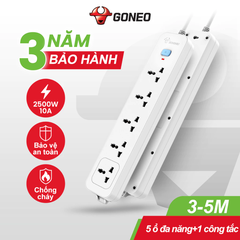 Ổ cắm điện đa năng Gongniu 5 lỗ 2 chấu 1 công tắc dây dài 5m GNVN-N1050-50