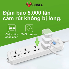 Ổ cắm điện đa năng Gongniu 4 lỗ 2 chấu 1 công tắc có nắp che an toàn dây dài 3m GNVN-N1040-30(P)