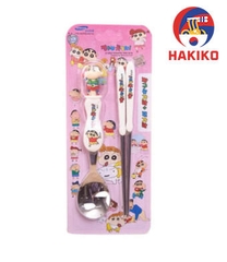 Bộ Thìa Đũa Cho Bé Shin Chan Hàn Quốc  숟가락 젓가락 세트 (핑크)