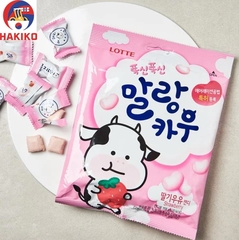 Kẹo Sữa Bò Vị Dâu Lotte Hàn Quốc 79G 폭신폭신 말랑카우 딸기우유