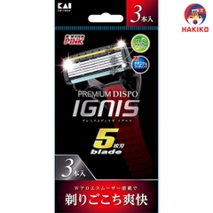 Set 3 Dao Cạo Râu 5 Lưỡi Kép Ignis Kai Nhật Bản (Cán Đỏ)