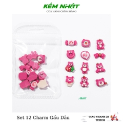 Set 12 Charm Gấu Dâu Đính Móng