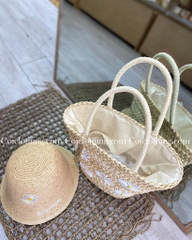 Túi cói đỏ hoa cúc Trắng