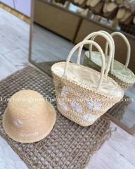Túi cói đỏ hoa cúc Trắng
