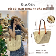 Túi cói đan thưa giữa XT dây da