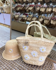 Túi cói đỏ hoa cúc Trắng