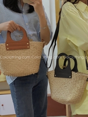 Túi lb cỏ bàng mix quai da