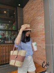 Túi cói mềm viền da