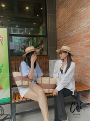 Túi cói mềm viền da