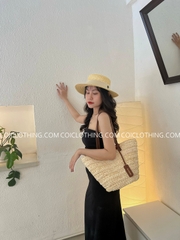 Túi cói trắng kèm dây logo