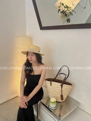 Túi cói trắng kèm dây logo