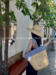 Túi cói lớn sọc xanh