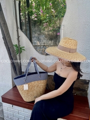 Túi cói lớn sọc xanh