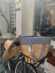 Túi cói lớn sọc xanh
